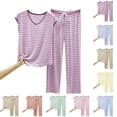 thumbnail image 6 of NominalSnug Women's Pajamas Sets Striped Short-Sleeve Top Wide Leg Pants with Pockets Loungewear Pjs Set, 6 of 8