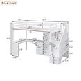 thumbnail image 2 of Triple Tree Wood Frame L-Shaped Desk Twin Loft Bed with Storage Staircase White, 2 of 8