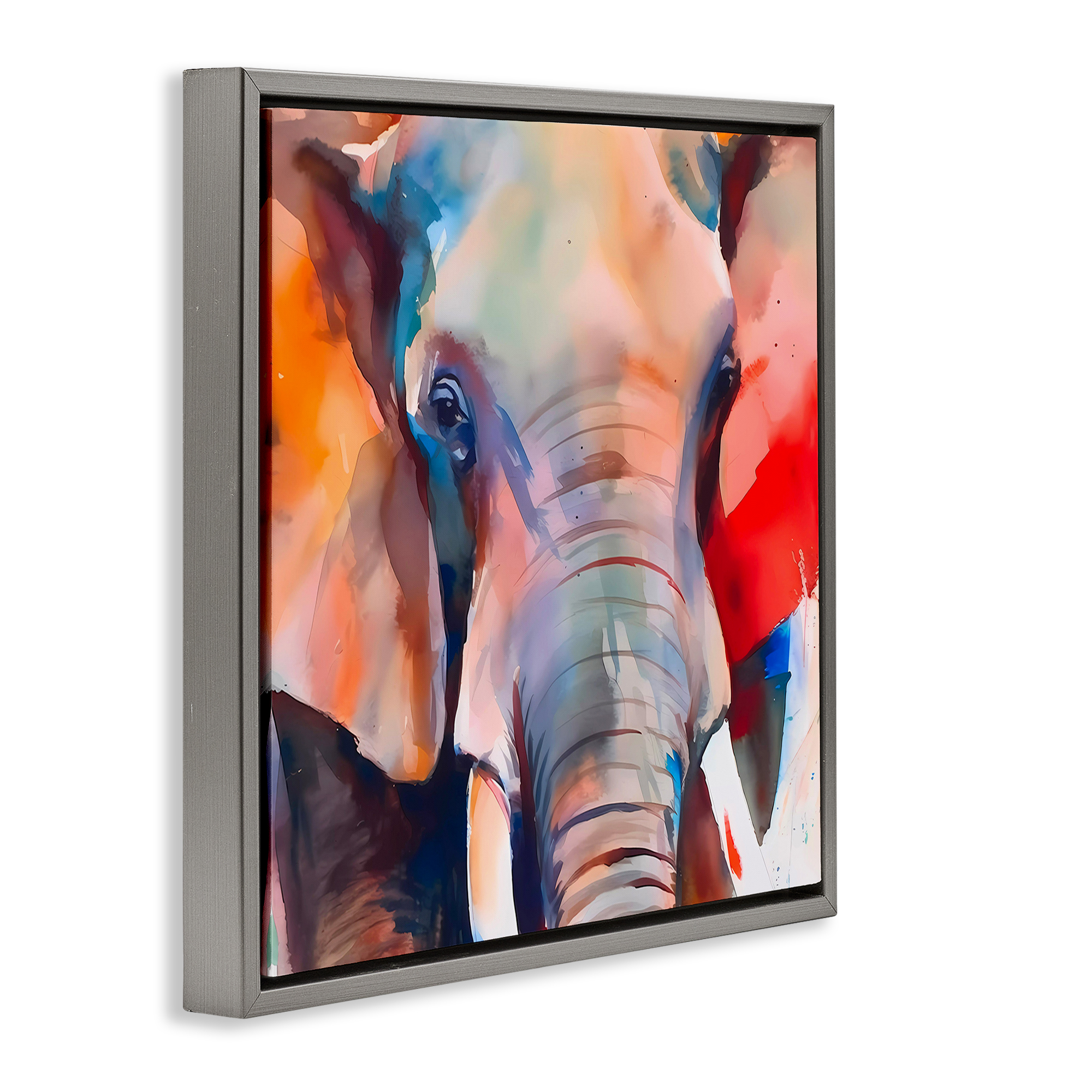 Stupell Industries Close Up Elephant Face Animals & Insects Painting Gray Floater Framed Canvas Art Print Wall Art, 18 x 18