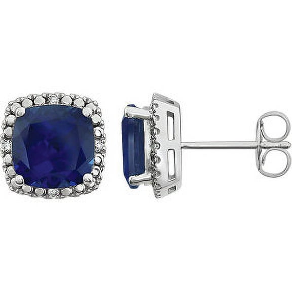 Jewels By Lux 14k White Gold Created Blue Sapphire Created Blue Sapphire And .06CTW Diamond Earrings
