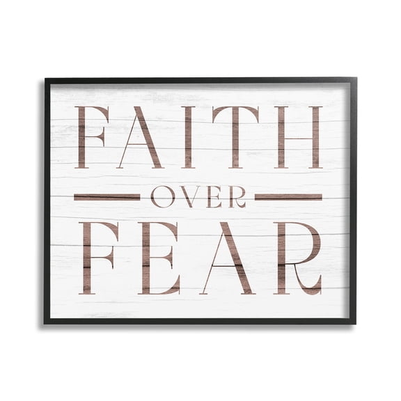 Stupell Industries Rustic Faith Over Fear Religious Painting Black Framed Art Print Wall Art, 20 x 16