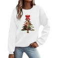 thumbnail image 2 of Guzom Womens White Christmas Tree Patchwork Sweatshirt - 100% Polyester Long Sleeve Crew Neck, with Bow & Star, Relaxed Fit (XS-XL),Size XL, 2 of 5