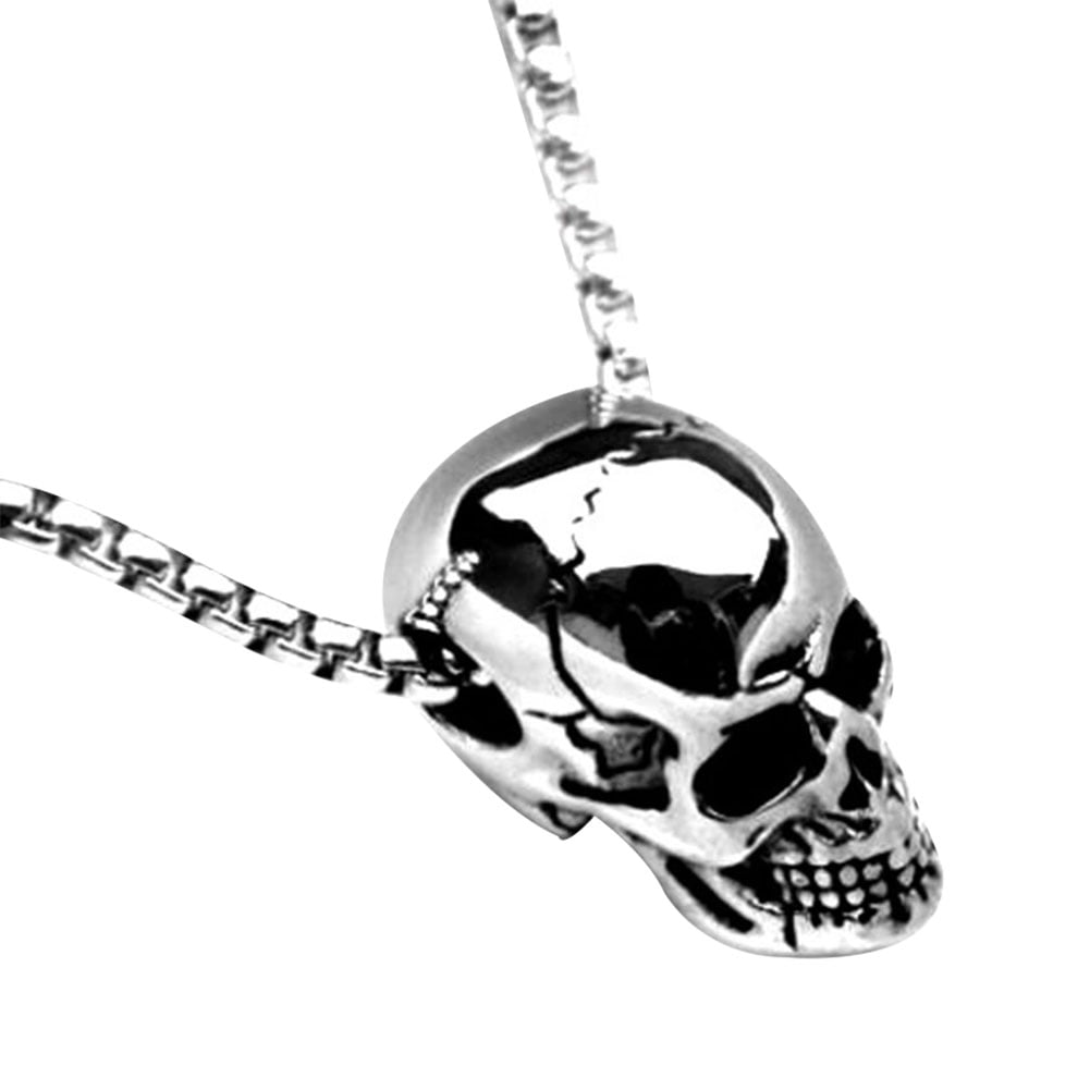 Men's Retro Metal cranial skeleton band Pendant Genuine Leather Choker Necklace 