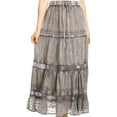 thumbnail image 1 of Sakkas Salina Boho Maxi Skirt with Embroidery and Crochet Lace  Adjustable Waist - Charcoal - Large, 1 of 4