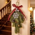 thumbnail image 5 of Cadancy Christmas Door Hanger Swag with Pine Branches Pine Cones Berry Clusters Buffalo Plaid Bow Jingle Bells Rustic Farmhouse Entryway Wall Decoration Holiday Party Supplies, 5 of 7