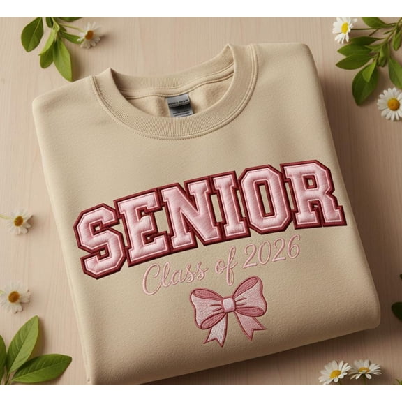 Senior Class of 2026 Embroidered Sweatshirt with Bow – Cute Graduation Gift for Teen Girls Soft Cozy Crewneck