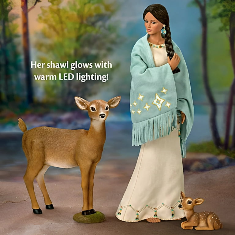 The Ashton Drake Galleries Dyani Deer Maiden of The Morning Star Poseable Portrait Doll with Deer Figures and Hand Sewn Beaded Illuminated LED Shawl 21 Inches Walmart