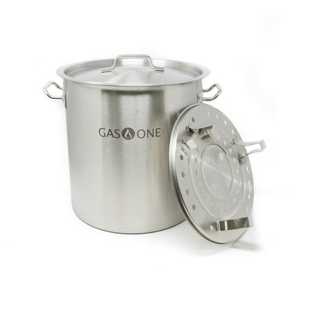 Gas One Stainless Steel Stock Pot with Steamer 10 Gallon with lid/cover & Steamer Rack, Tamale, Dumpling, Crawfish, Crab Pot/Steamer Thickness 1mm Perfect for Homebrewing & Boiling Sap for Maple (Best Vacuum Pump For Maple Sap)