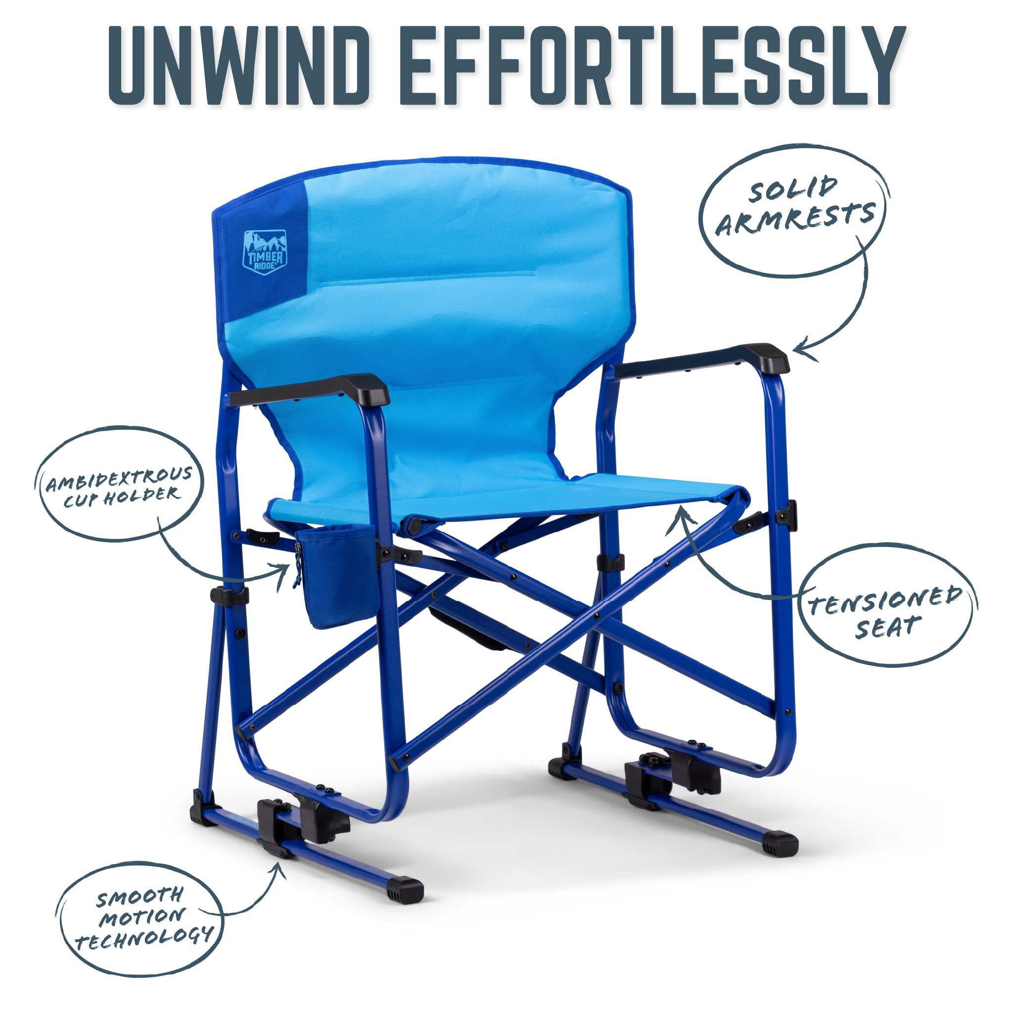 Timber Ridge TEGO™ FlowMotion™ Rocking Camping Chair, Folding Outdoor Rocker with Cup Holder, Blue Lagoon