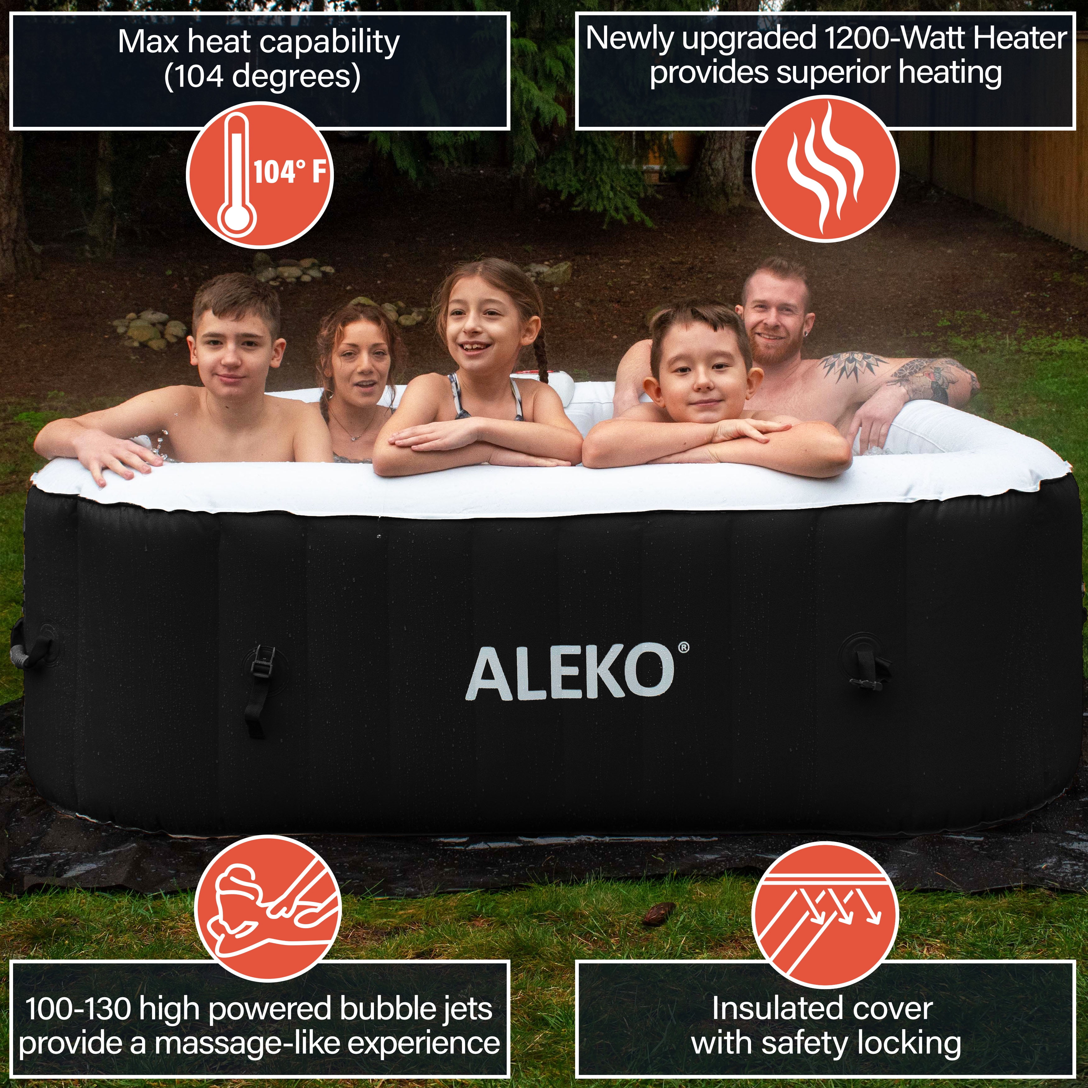 ALEKO 6 Person Jet Square Outdoor Inflatable Black Hot Tub Spa with Cover