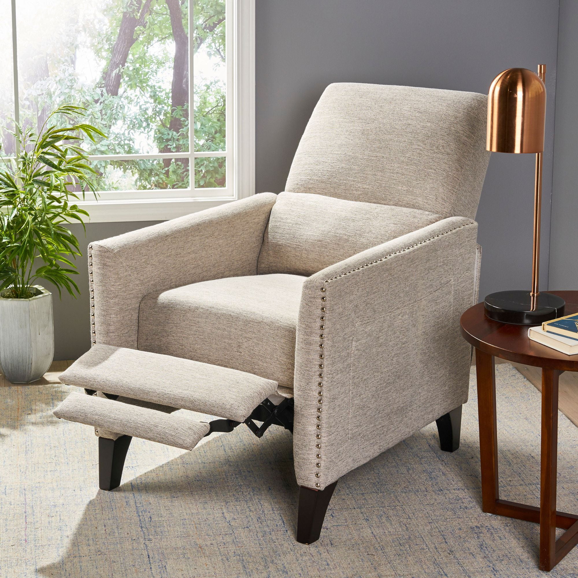 Noble House Pale Standard Contemporary Push Back Recliner, Gray
