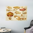 thumbnail image 1 of Aviation Tapestry, Vintage Old Flying Objects Hot Baloons Planes Parachutes Print, Wall Hanging for Bedroom Living Room Dorm Decor, 60W X 40L Inches, Sand Brown Apricot Mustard Red, by Ambesonne, 1 of 2