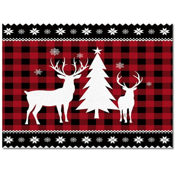 Christmas Animal Area Rug 4x6ft Red Plaid Snowflakes and Animal Silhouette Non-Slip Washable Square Rugs Soft Felt Indoor Floor Mat for Bedroom Kitchen Living Room Bathroom