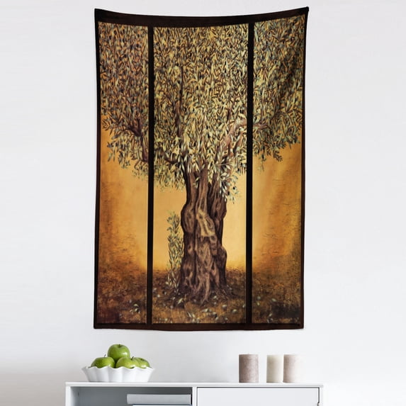 Colorful Tapestry, Triptych of Old Mature Olive Tree Mediterranean Greece Style Nature Graphic, Fabric Wall Hanging Decor for Bedroom Living Room Dorm, 5 Sizes, Multicolor, by Ambesonne