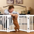 thumbnail image 2 of 4-Panel Wooden Free Standing Foldable Dog Gate Indoor – 24" High, Extra Wide Step-Over Safety Pet Gate for Doorways, Stairs, Hallways, Large Spaces & Playpen for Puppies Indoor Use, White, 2 of 7