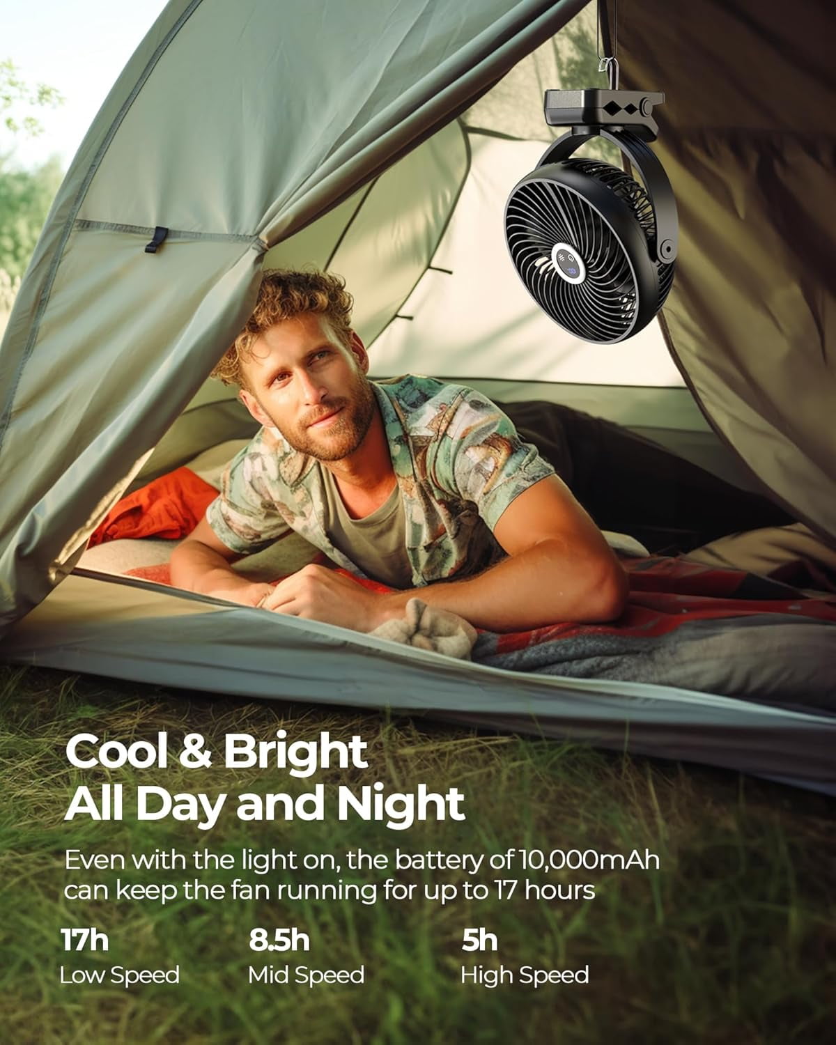 10000mAh Clip on Fan Rechargeable, 8-Inch Battery Operated Desk Fan, USB Fan, 4 Speeds, Strong Airflow, Sturdy Clamp for Golf Cart Office Desk Outdoor Travel Camping Tent Gym Treadmill,Black