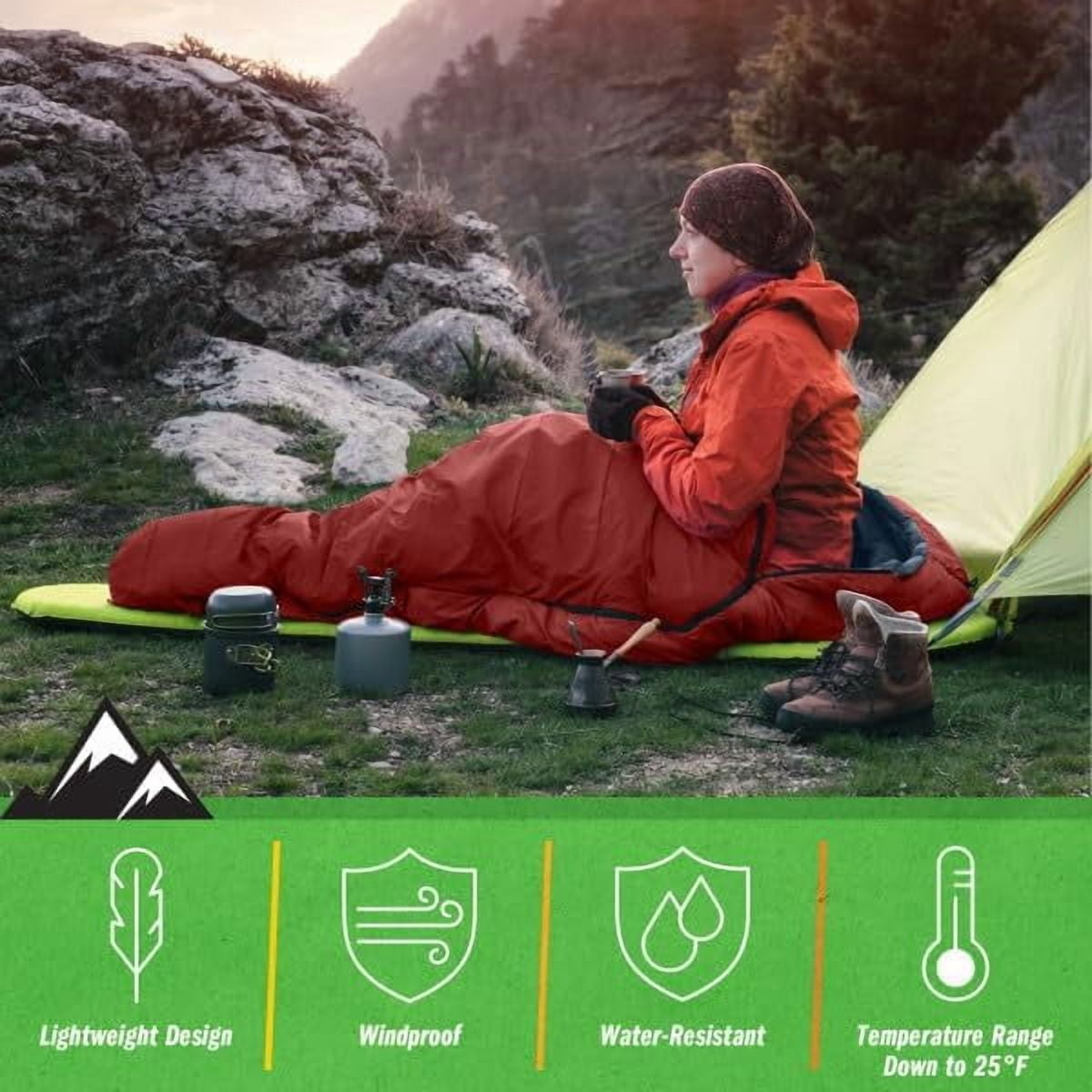 Mummy Sleeping Bag - Adult Cold Weather Rated to 25°F Waterproof with Drawstring Hood Camping Equipment by Outdoors