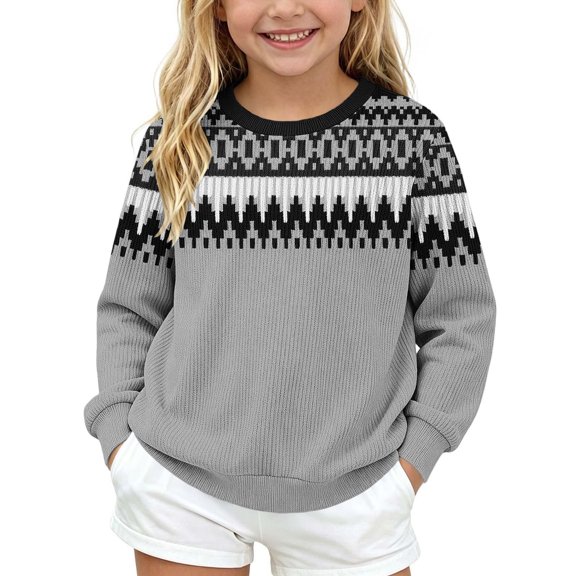 Atogsazn Kids Girls Knitted Sweater Childrens Casual Long Sleeve Pullover Sweaters Fall Winter Tops Clothes Gray 9-10 Years Fashion