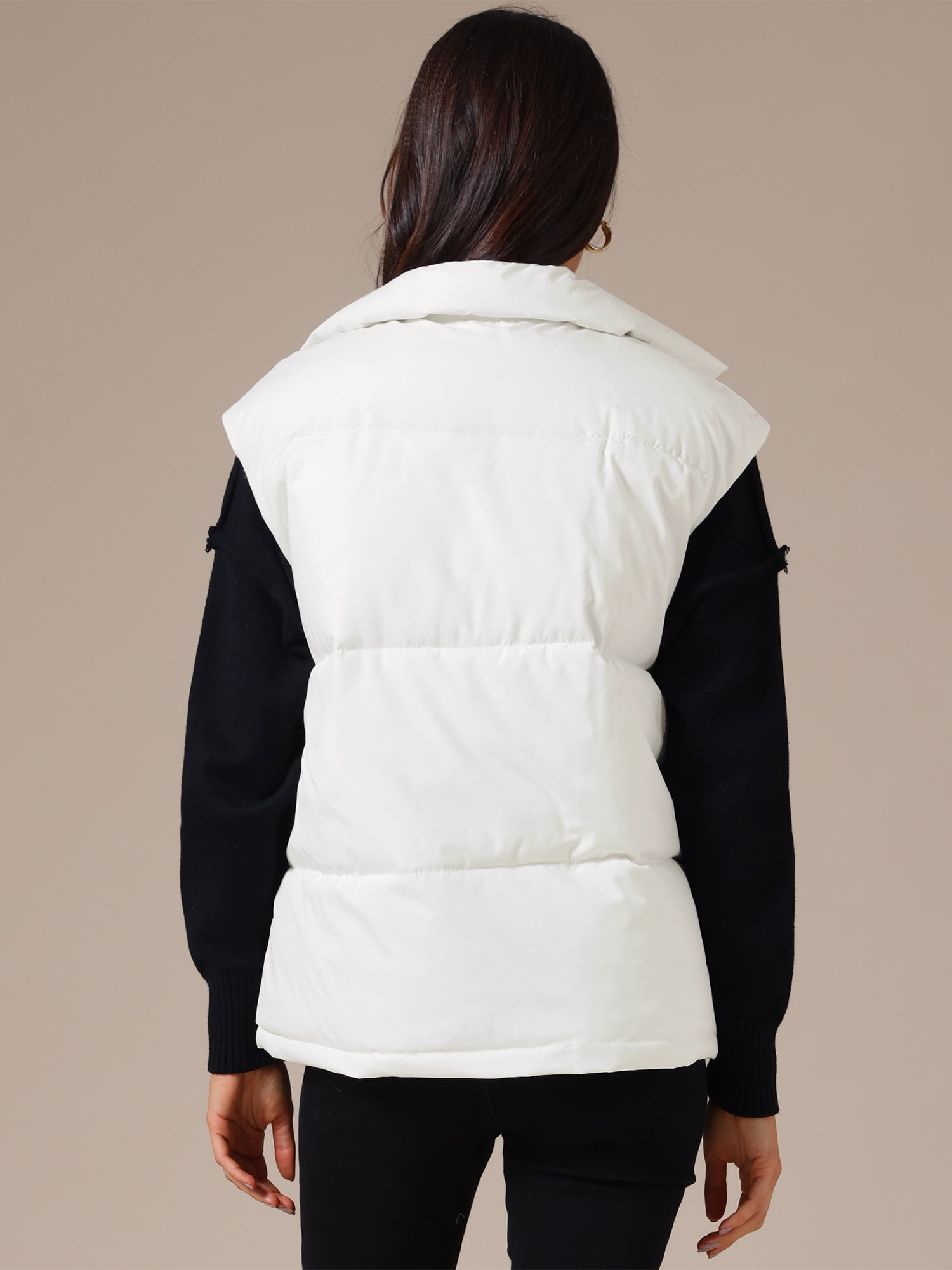 DARING DIVA Women's Puffer Vest Stand Collar Sleeveless Lightweight Jacket XL White
