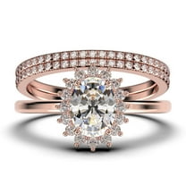 Beautiful Minimalist 2.50 Carat Oval Cut Diamond Moissanite Engagement Ring, Classic Halo Wedding Ring, Two Matching Band in 10k Solid Rose Gold Band, Gift For Her, Promise Ring