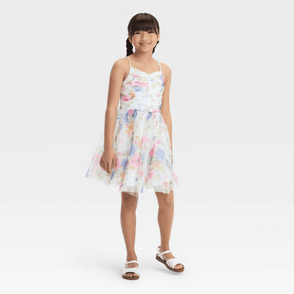Zenzi Girls' Sleeveless Floral Dress - White, Large Plus