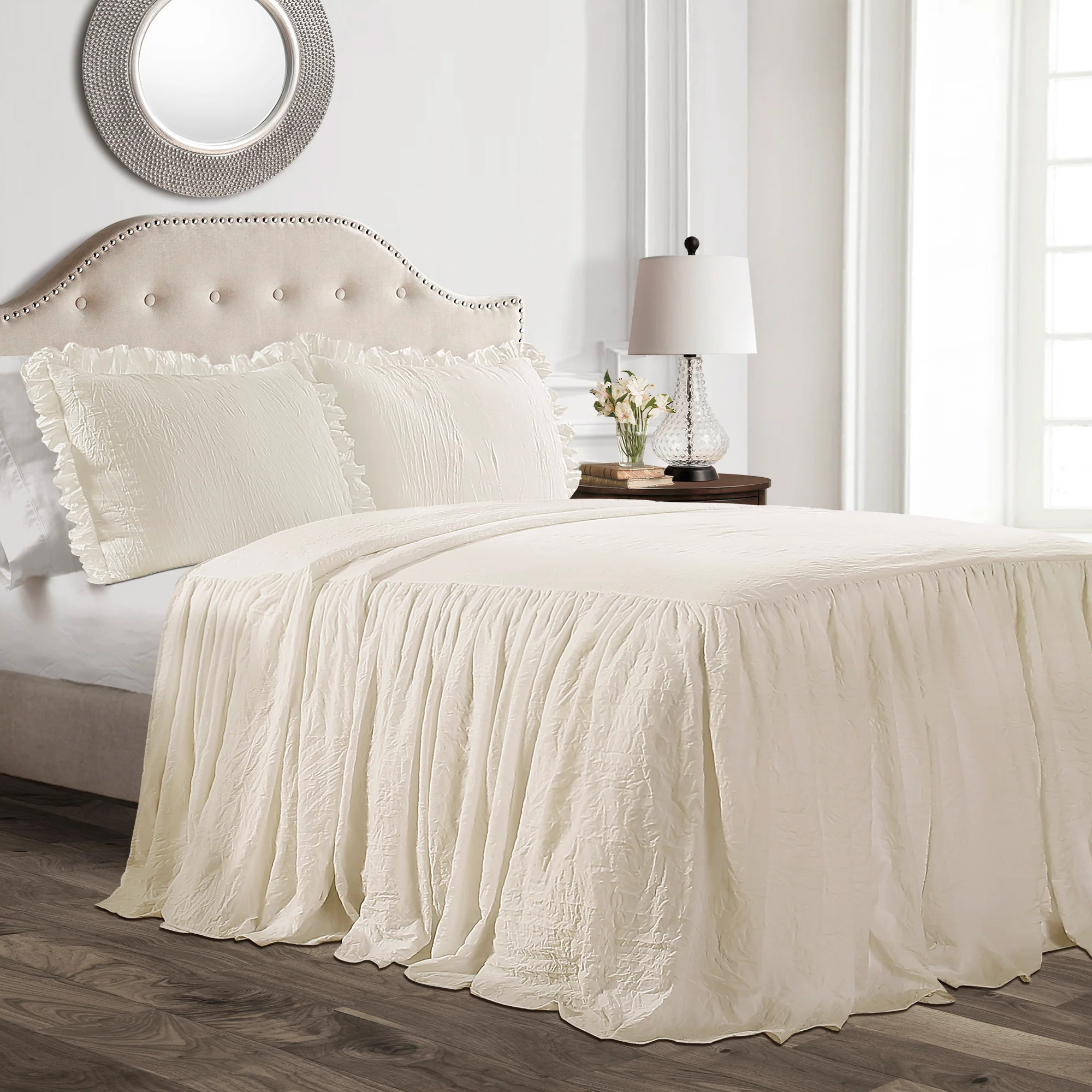 Lush Decor Ruffle Skirt Bedspread, King, White, 3-Pc Set - image 3 of 11