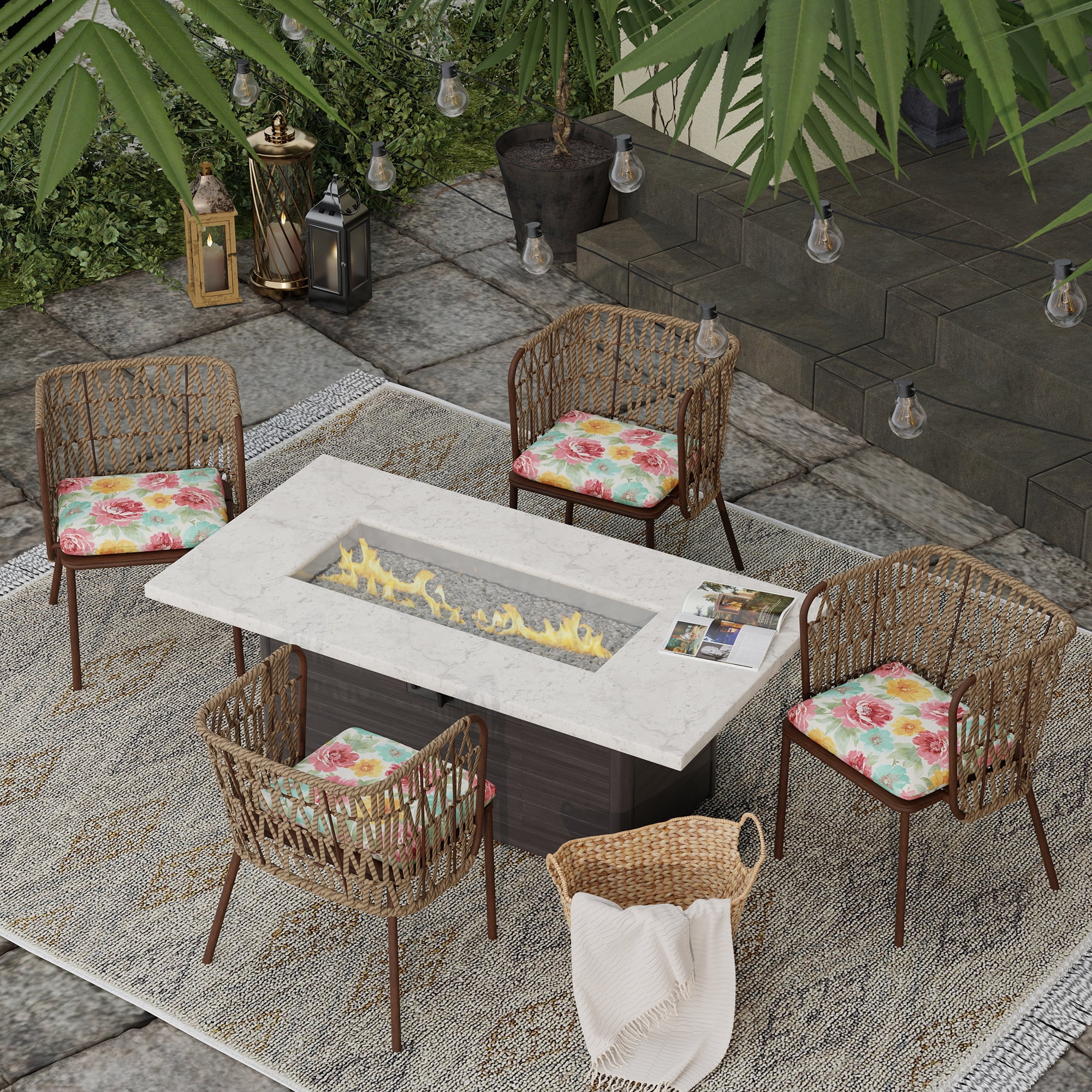 Jordan Manufacturing 15.5" x 17" Muree Beach Multicolor Floral Rectangular Outdoor Chair Pad Seat Cushion with Ties (2 Pack)