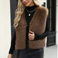 thumbnail image 4 of Cropped Faux Fur Vest Women Open Front Winter Cardigan Vests Soft Fall Waistcoat Jacket Outwear Brown, L, 4 of 6