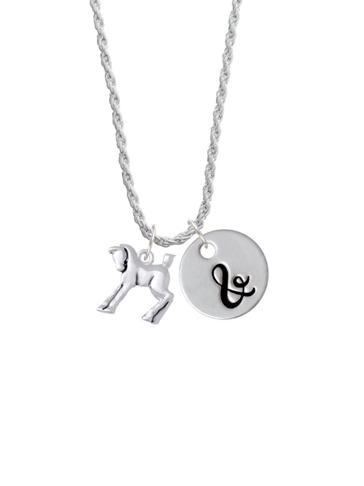 Delight Jewelry Silvertone Equestrian Horse Silvertone Script Initial Disc - & - Charm Necklace, 20"+3"