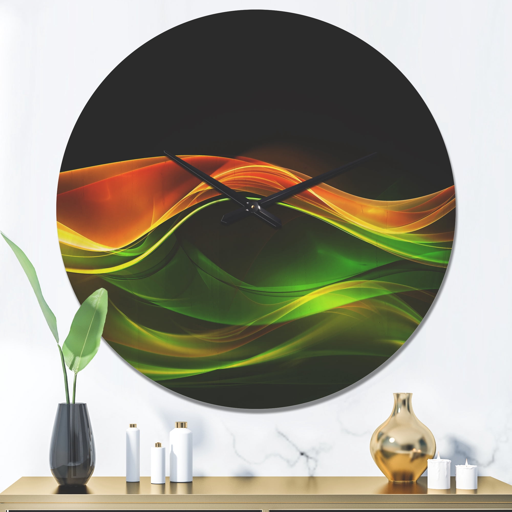 Designart 'Abstract Yellow Green in Black ' Modern Wood Wall Clock