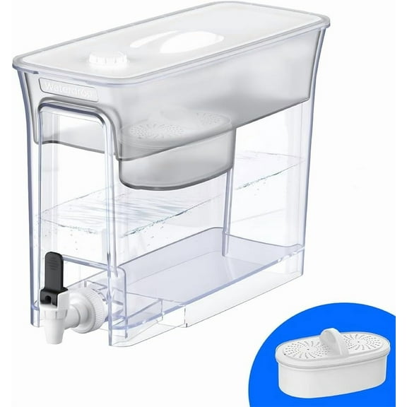 Waterdrop 35-Cup Slim Water Filter Dispenser, Large Capacity, 200-Gallon Long-Life, Faster Filtration, Reduces Chlorine, PFOA/PFOS and More, BPA Free, White (with 1 Filter)