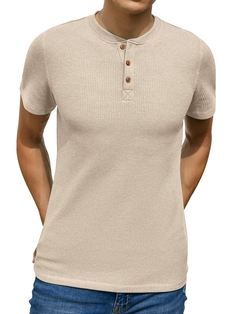 ◆UMBRO◆ HBL BLOKE OG Waffle Short Sleeve Collar T-Shirt Na GIRUNS Men's Waffle Henley T-Shirt, Short Sleeve Summer