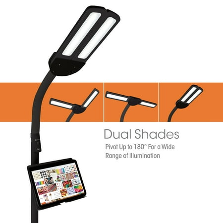 OttLite - Dual Shade LED Floor Lamp with USB Charging Station - Black