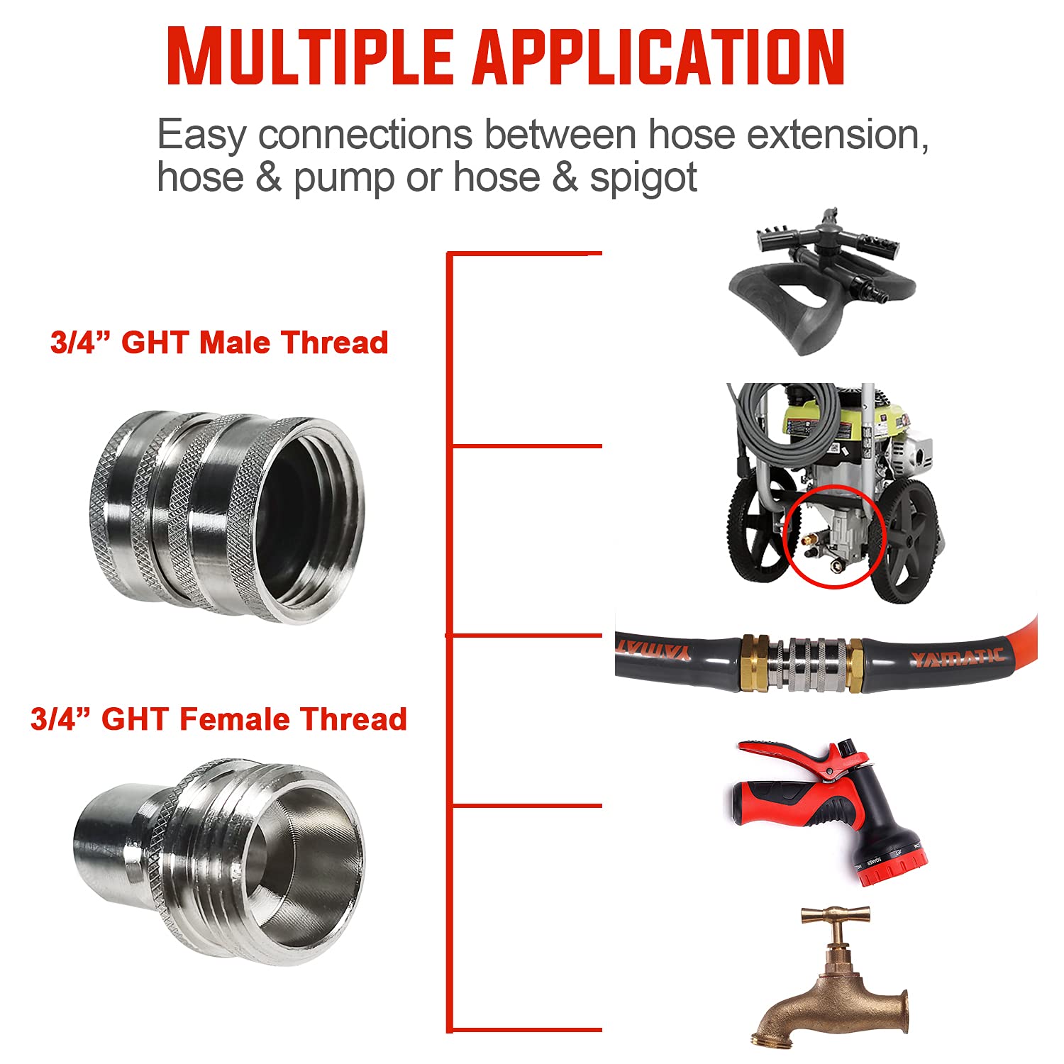 YAMATIC Water Hose Fittings Stainless Steel Garden Hose Quick Connect Water Hose Fittings - 3/4" Thread - Durability and Leak Free Upgrade
