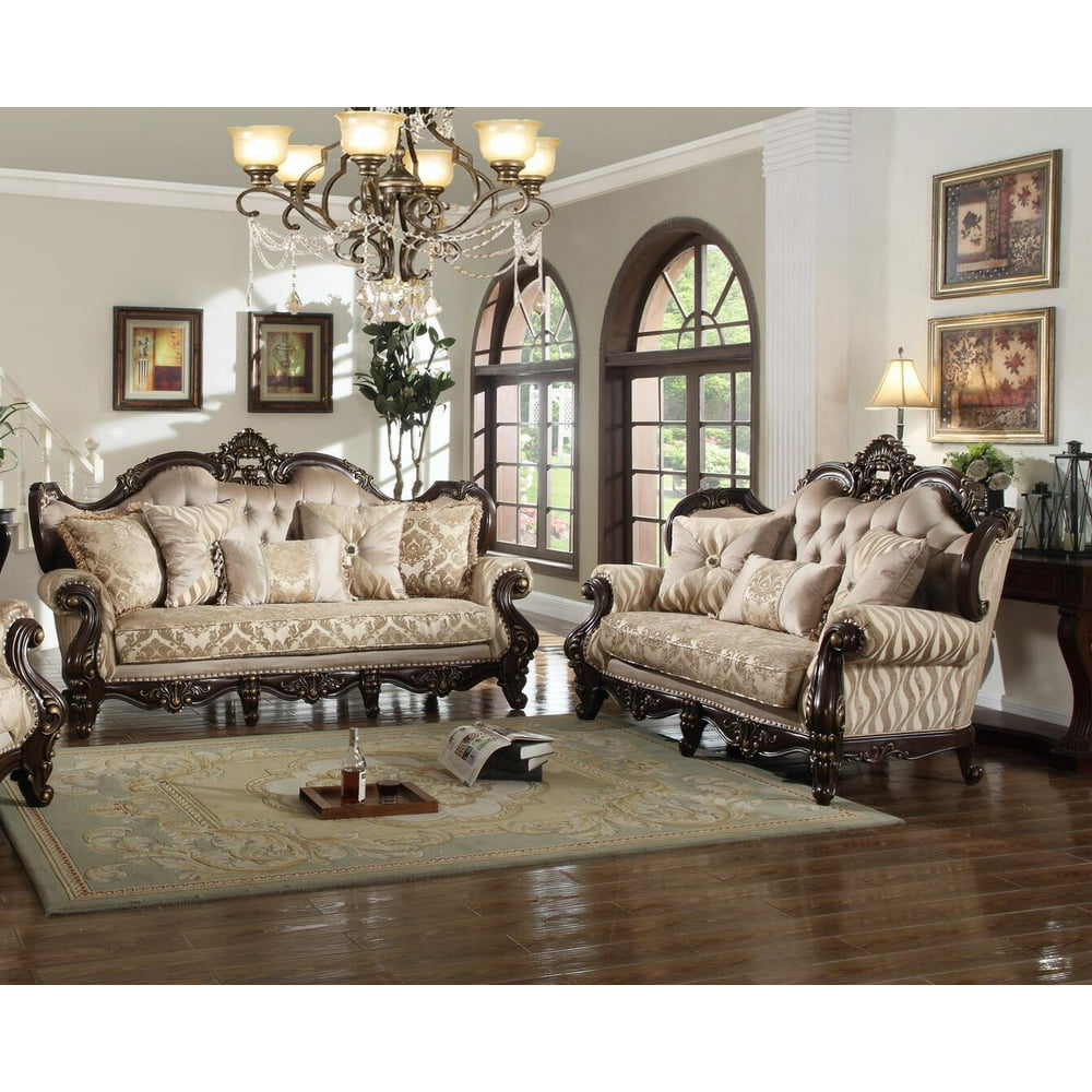 Cherry Finish Wood Sofa & Loveseat Set 2Pcs Traditional Cosmos