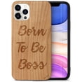 thumbnail image 1 of Case Yard Wooden Case Outside Soft TPU Silicone Slim Fit Shockproof Wood Protective Phone Cover for Girls Boys Men and Women Supports Wireless Charging Born To Be Boss Design case for iPhone-12/12-Pro, 1 of 7