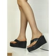 thumbnail image 6 of Women Black Wedge Slide Sandals  Fashionable Toe Post Sandals For Daily, 6 of 7