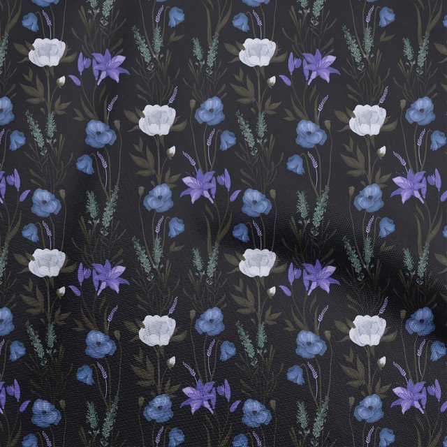 oneOone Polyester Spandex Medium Blue Fabric Floral Retro Sewing Craft Projects Fabric Prints By Yard 56 Inch Wide
