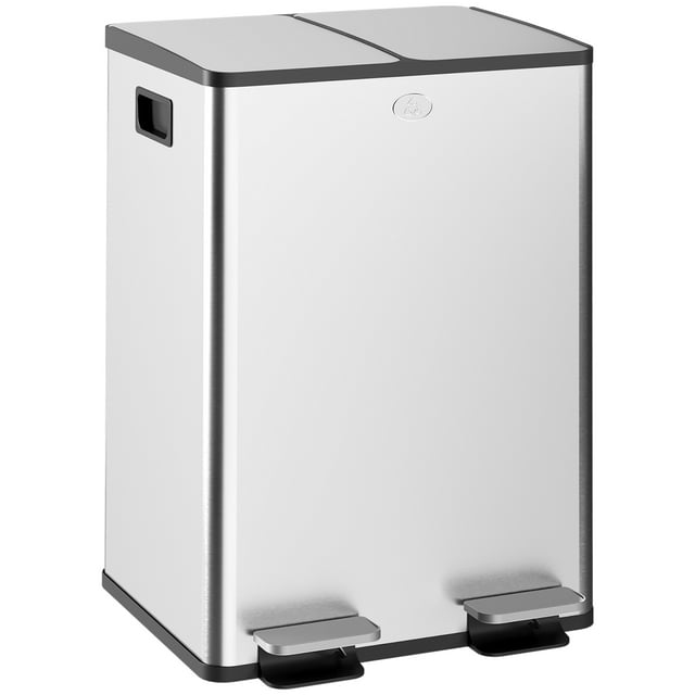 HOMCOM Dual Trash Can, 2 x 28 Liter Garbage Can with Soft Close Lid, Silver