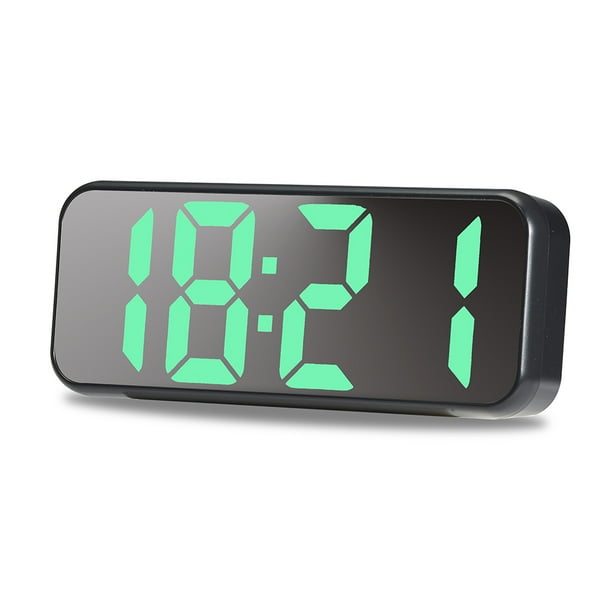 WDOplteas LED Snooze Temperatura Fecha 12/24H Digital Escritorio Espejo Despertador (Negro Verde)