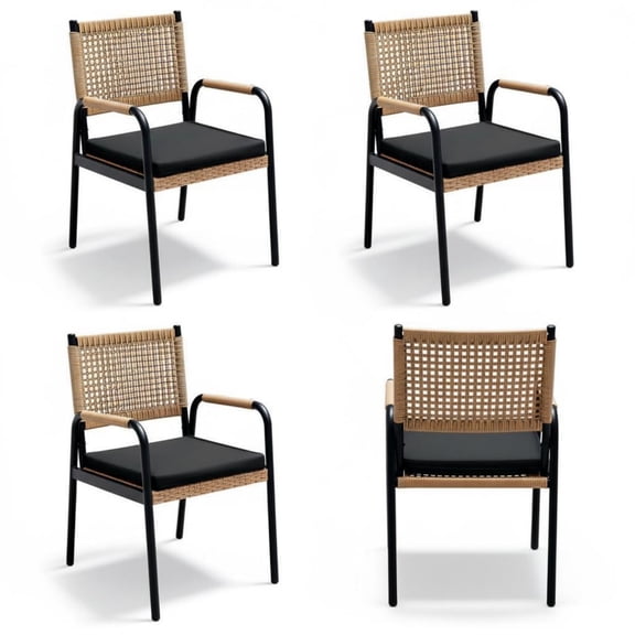 Garvee 4 Pack Outdoor Patio Dining Chair, 20.67 x 22.83 x 33.07", Black & Brown