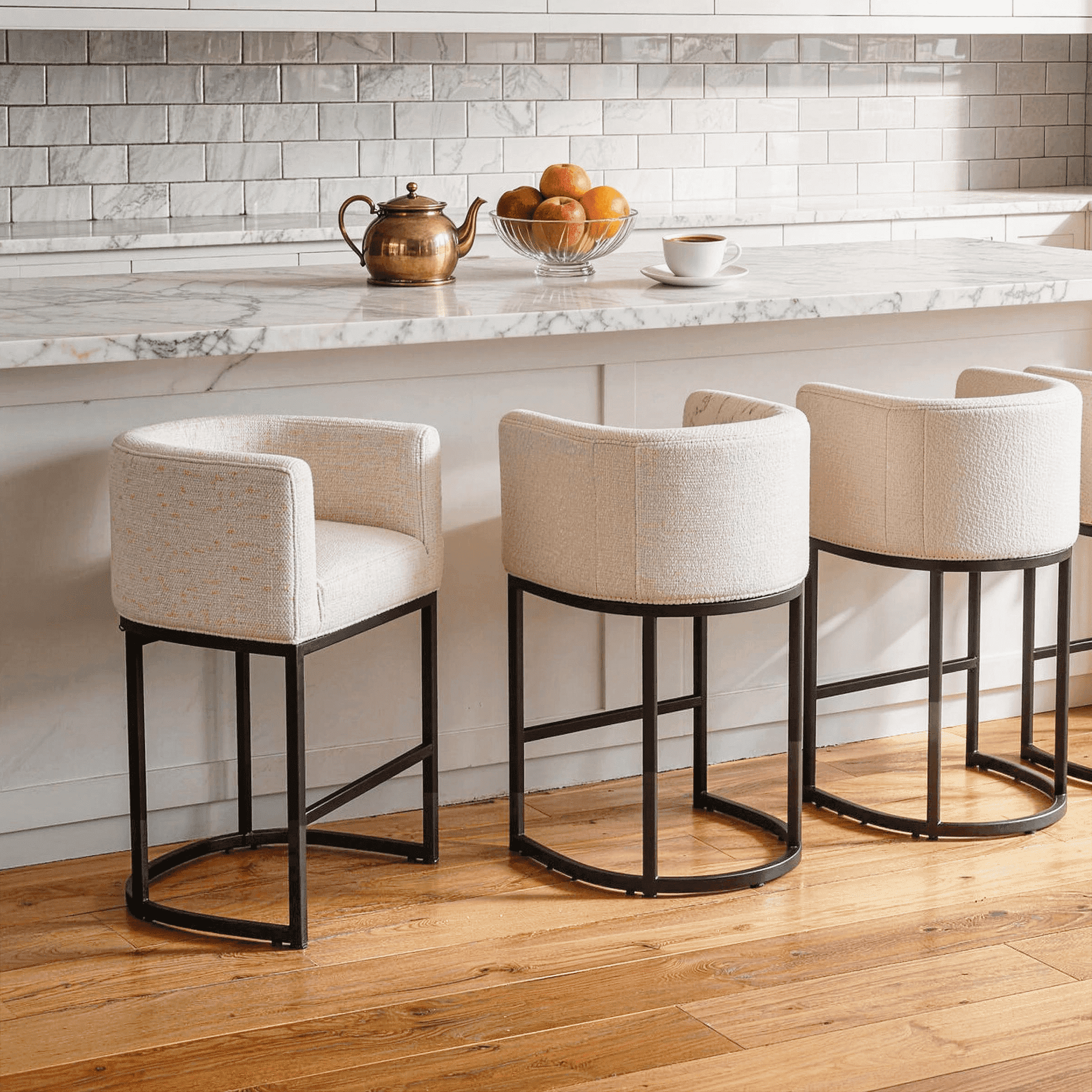 ZHENGCHAUNG Counter Height Bar Stools Set of 3, 26 Inch Counter Stool with Metal Frames, Linen Counter Stools for Kitchen Island, Belge Black Leg