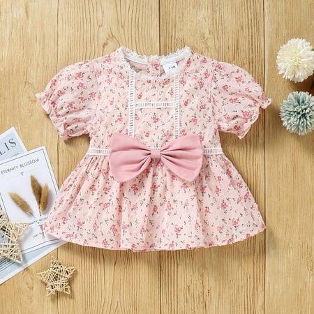 

Hunpta Kids Infant Baby Girl Short Sleeves Flower Bow Tie Top Outfits