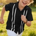 thumbnail image 5 of Zpanxa Toddler Boys Vertical Eyelet Stripe Trim Button Down Short Sleeve Shirts Lapel Collar Summer Casual Woven Dress Tops for Kids, 5 of 9