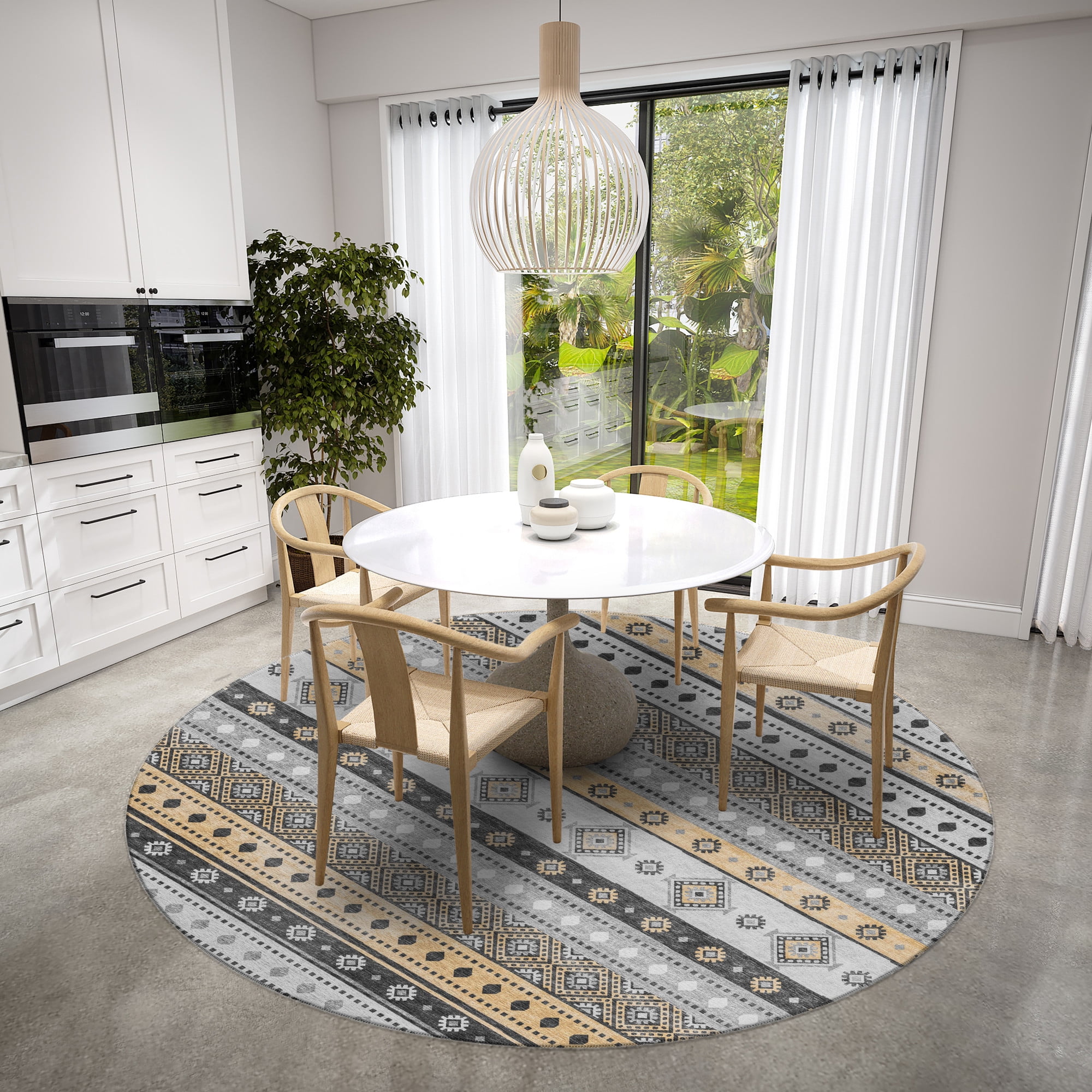 Yuma Indoor/Outdoor Grey Southwest 8' Round Non-Skid Area Rug