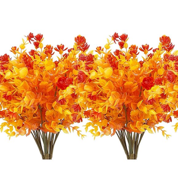 Artificial Flower 8 Bunches Golden Yellow Plastic Material Attractive Decorative Vivid Texture Faux Eucalyptus Flower Type 1