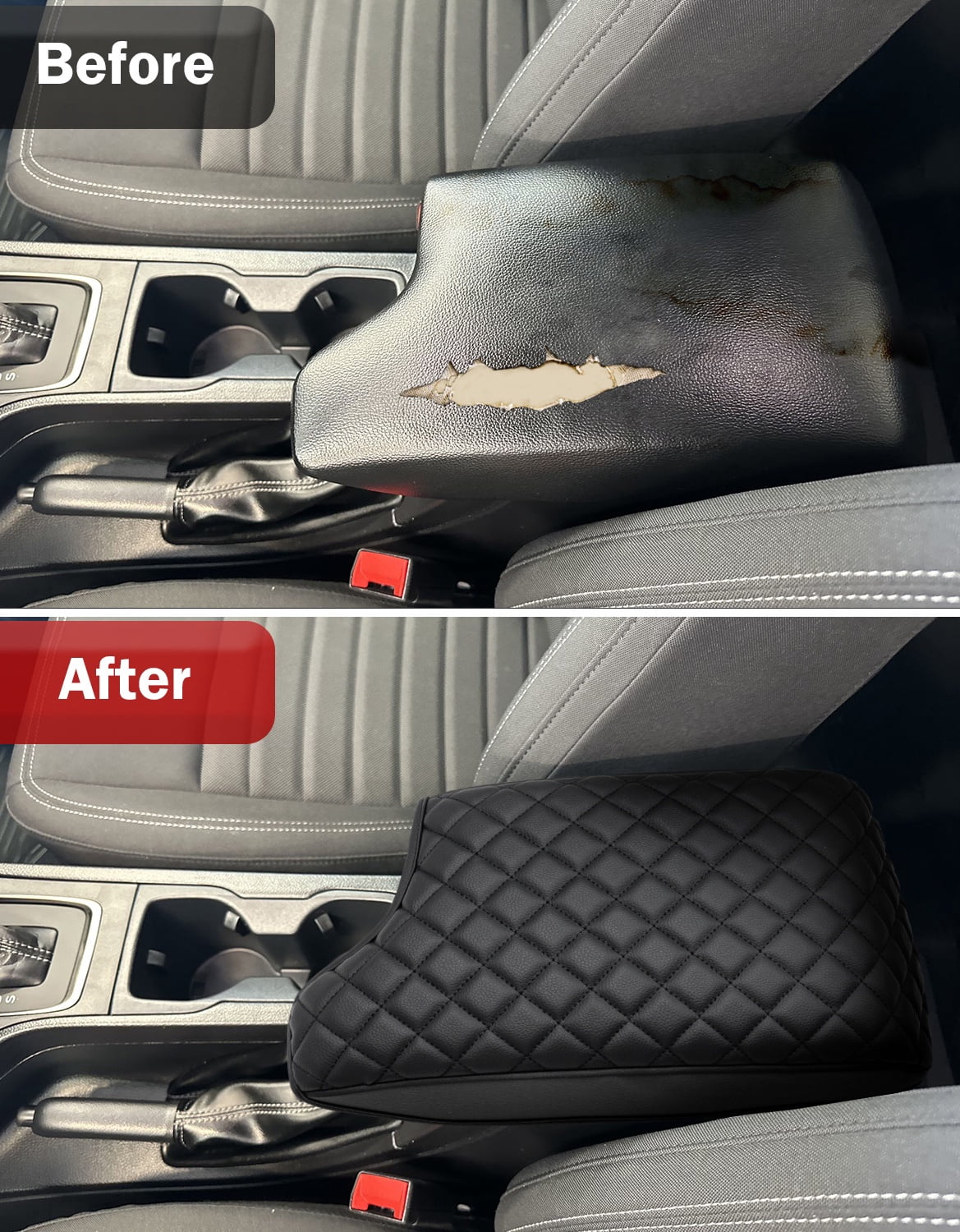 KBH Center Console Cover for 2019-2023 Ford Ranger Accessories, Black Leather Armrest Cover for Vehicle, Anti-Scratch Middle Console Lid Cushion Pad