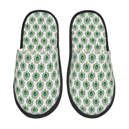 Balery Peacock Feathers1 Slient Indoor Furry Fleece Comfort House Shoes Soft Non-Slip Home Shoes Cotton slippers House Slippers-- Medium