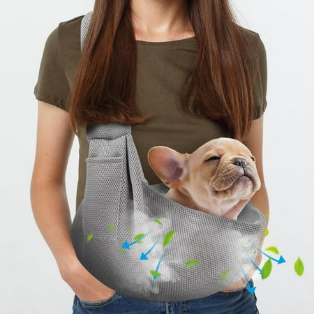 Katieovy Dog Sling Carriers for small dogs cats Ultra Breathable Reversible pet carrying bag for Travel Gray