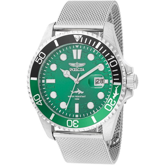 Invicta 47174 Men's Pro Diver Green Dial Steel Mesh Bracelet Watch